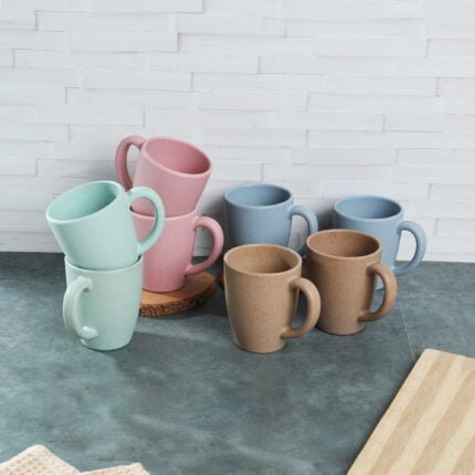 Coffee Mug Set of 8 Green Blue Beige Pink