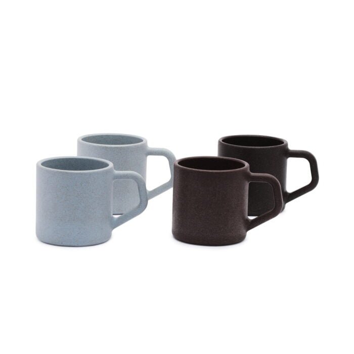 brown and blue small coffee cups