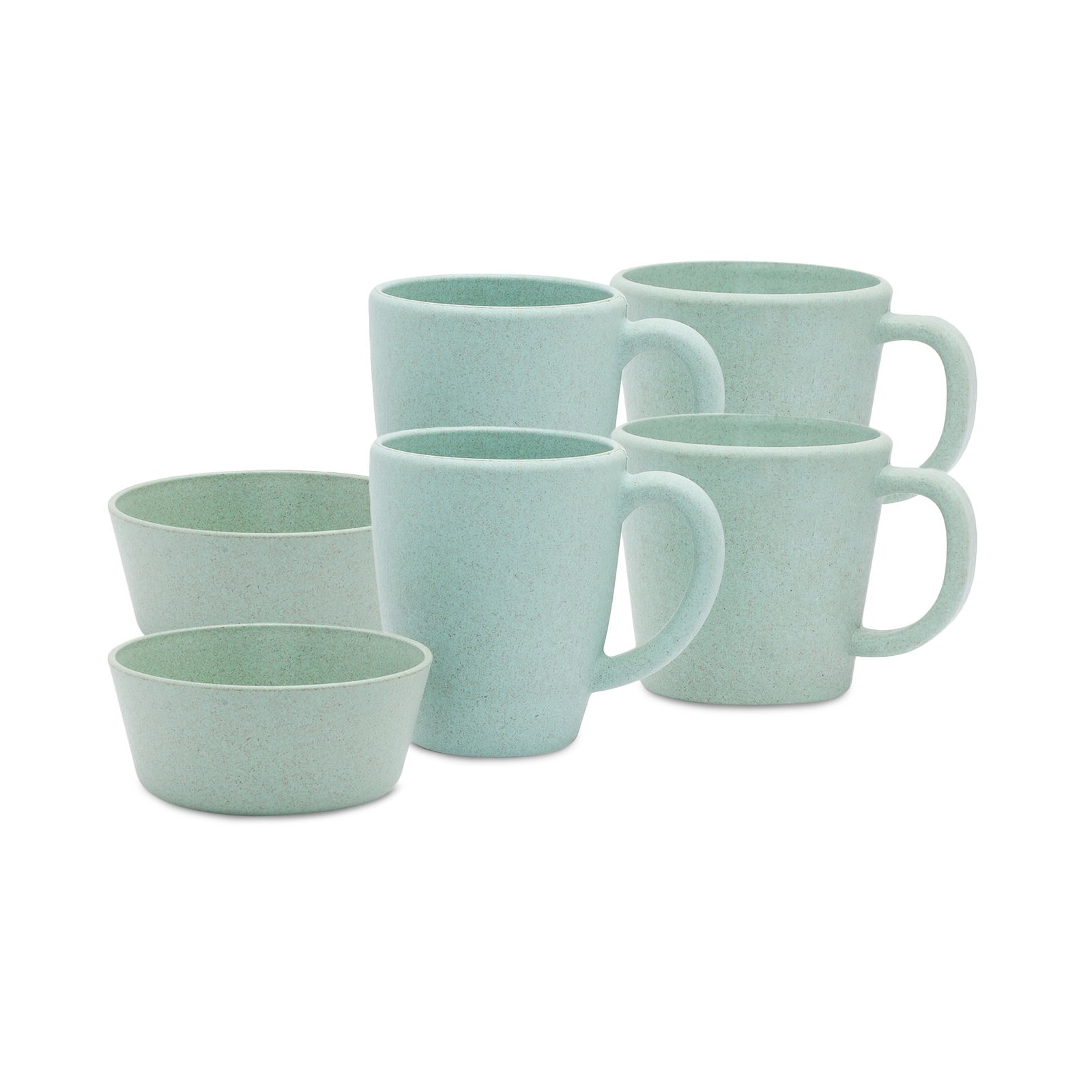 green coffee mugs and bowls