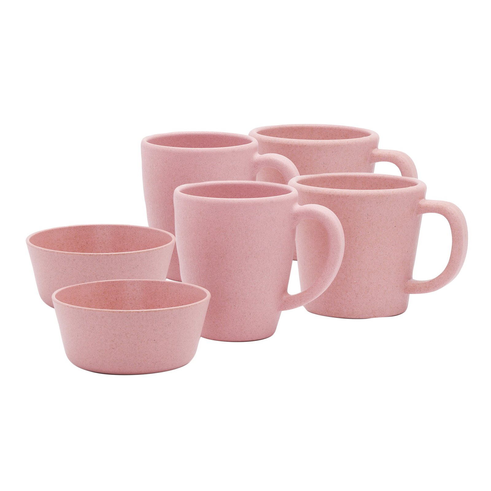 pink coffee mugs and bowls in white background