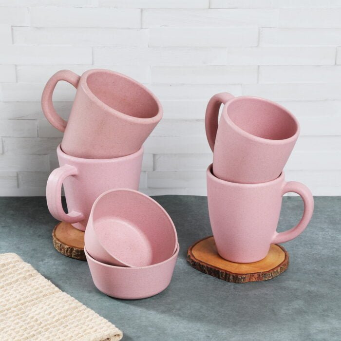 Pink Eco Friendly Mugs and Bowl Set