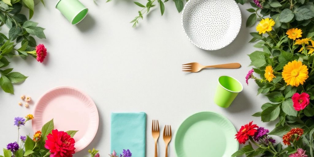 Compostable dinnerware on a festive table setting.