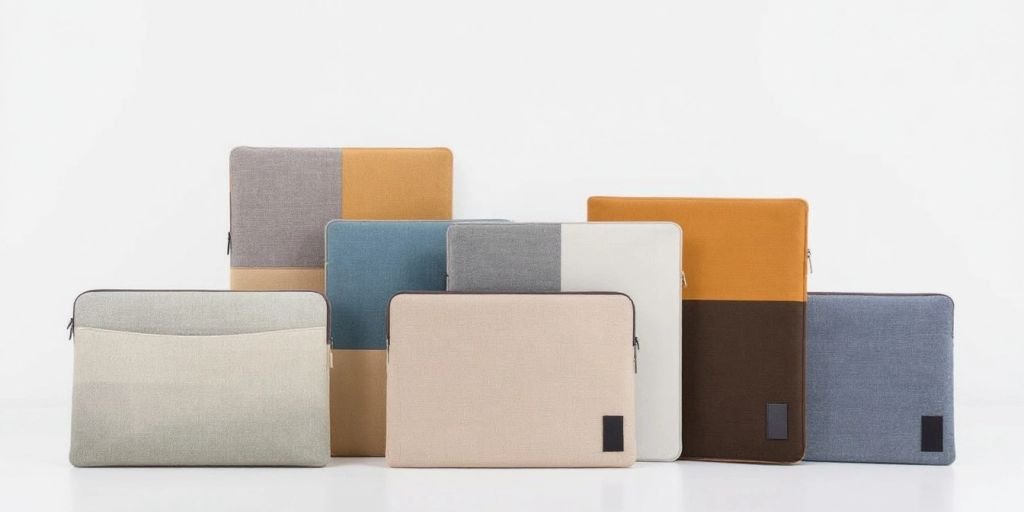 Eco-friendly laptop sleeves in natural fabrics and colors.