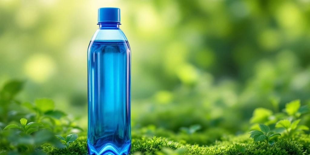 Eco-friendly water bottle on a green background.