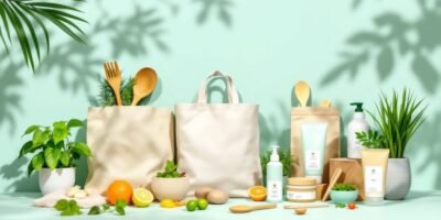 Eco-friendly products on a natural background.