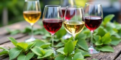 Eco-friendly disposable wine glasses on a wooden table.